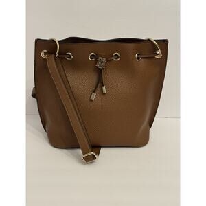 Tommy Hilfiger Brown Faux Leather Bucket Drawstring Crossbody Bag Purse NWT